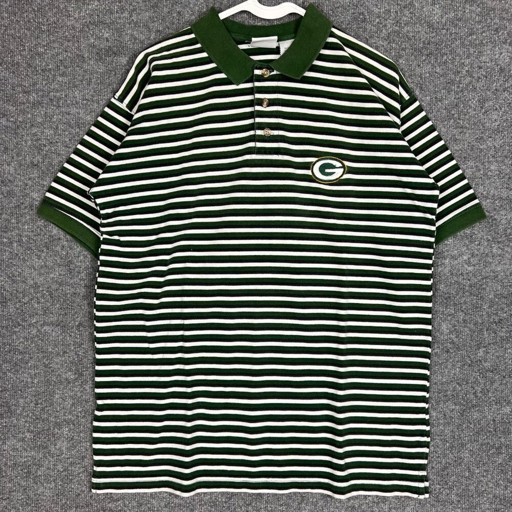 Vintage 90s Striped Green Bay Packers Men's‎ Short Sleeve Polo Shirt L